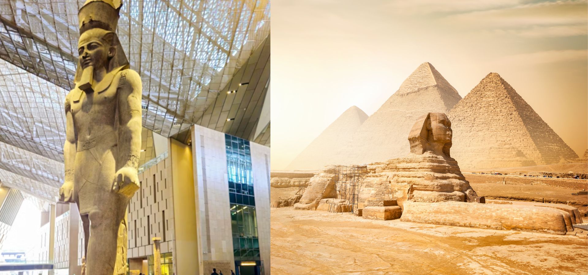 The Great Pyramids of Giza and the Great Sphinx at sunset